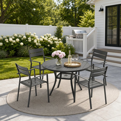 Keppler 4-Person Outdoor Round Patio Dining Set With Stackable Chairs