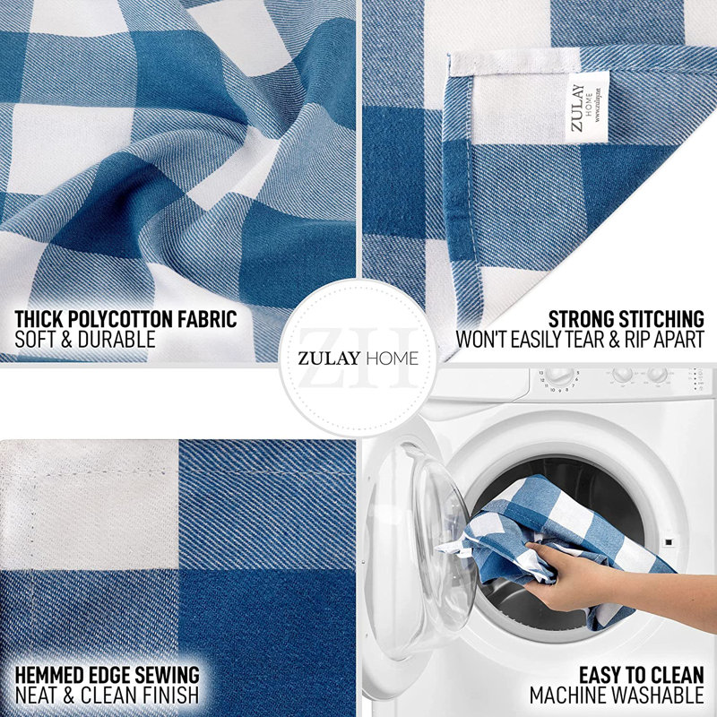 Zulay Home Table Runner Thick Poly Cotton Buffalo Plaid Table Runners 14"x72", Blue/White
