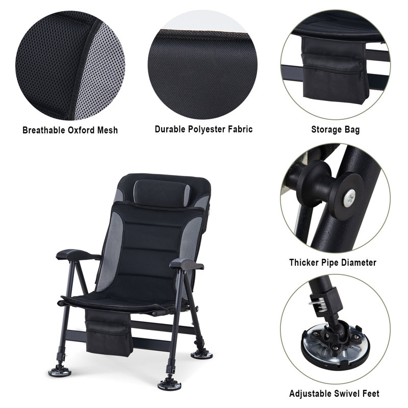 Camay Folding Camping Chair with Cushions, Grey/Black