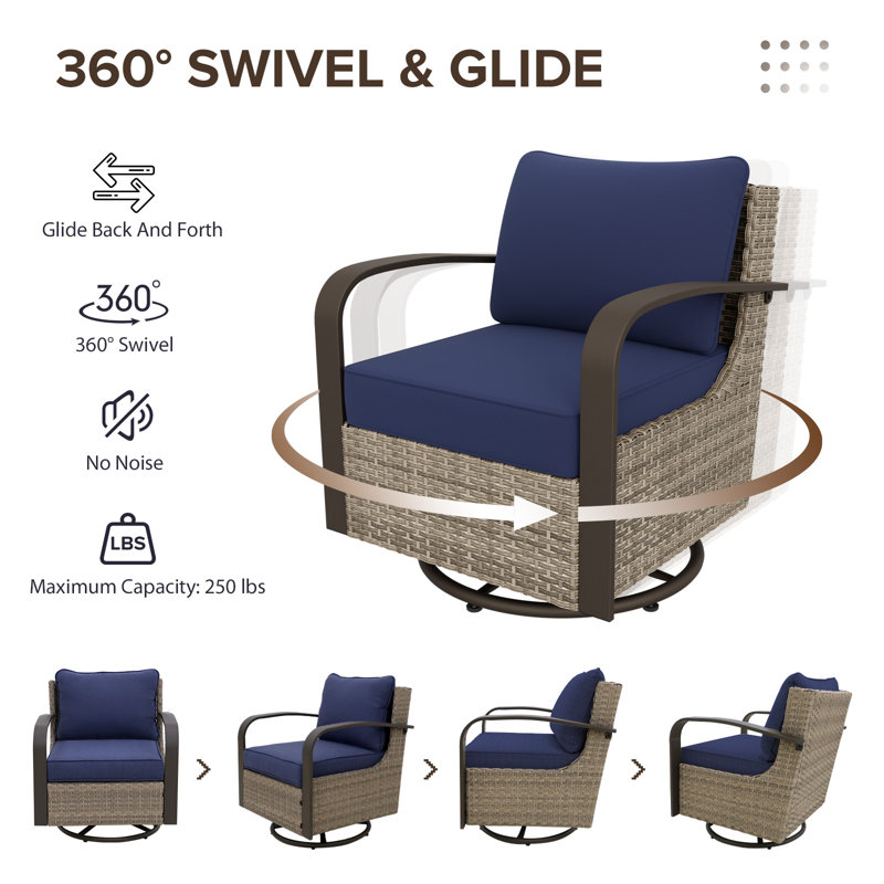 Brown Steel Frame Rocking Armchair with Blue Cushions