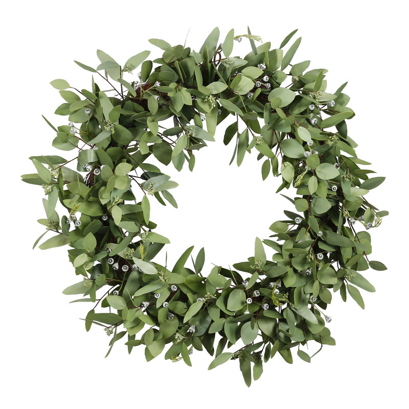Seeded Eucalyptus Wreath, 24" H x 24" W x 8" D, Light Green