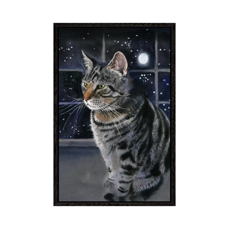 Moon Kitty 1 Piece Painting on Canvas, 101.6 cm H x 66.04 cm W, Black Framed