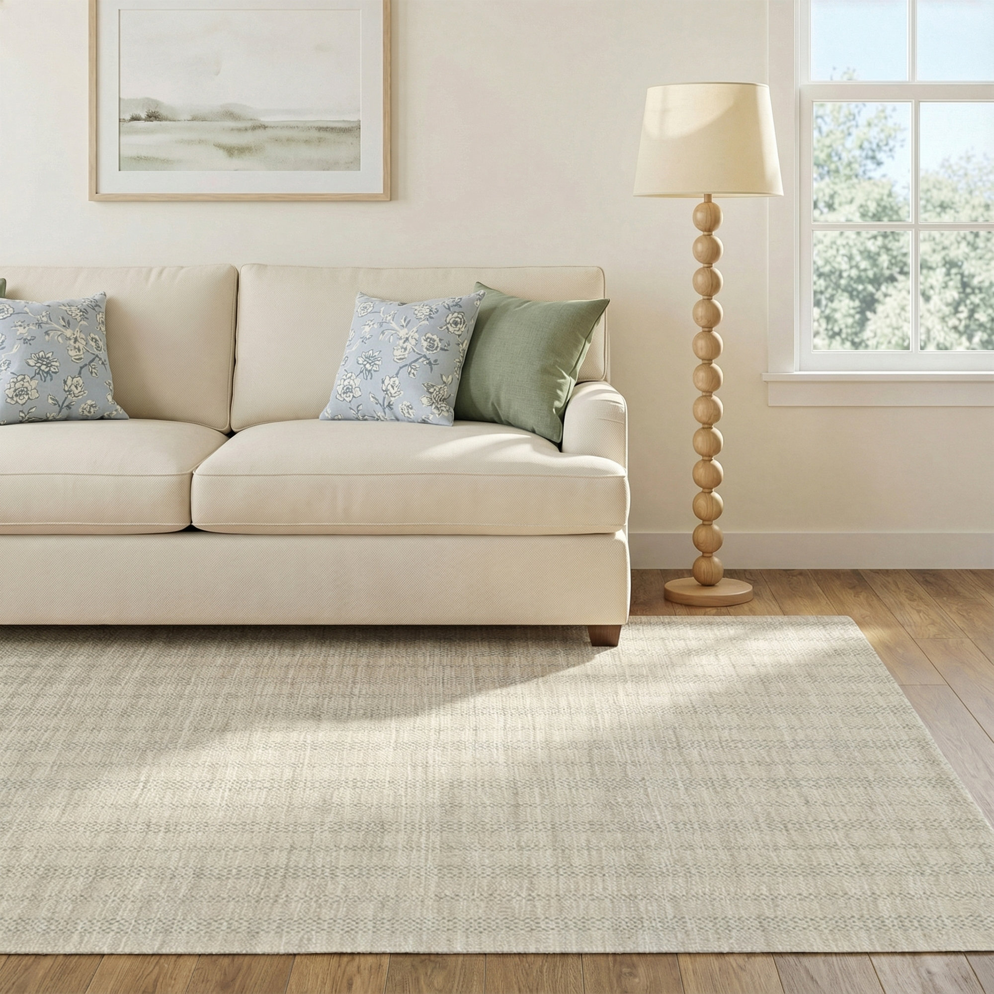 Ginevra Handmade Striped  Area Rug , Light Gray/Light Green, Rectangle 6' x 9'