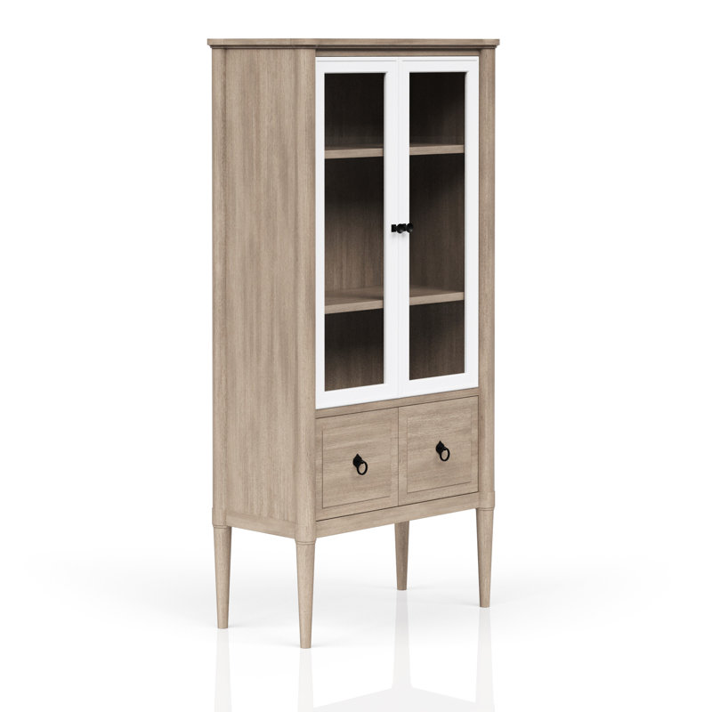 Casual Display Bookcase In Sand Colored Finish With Storage Feature Veneers Color 2 Shelves And Function