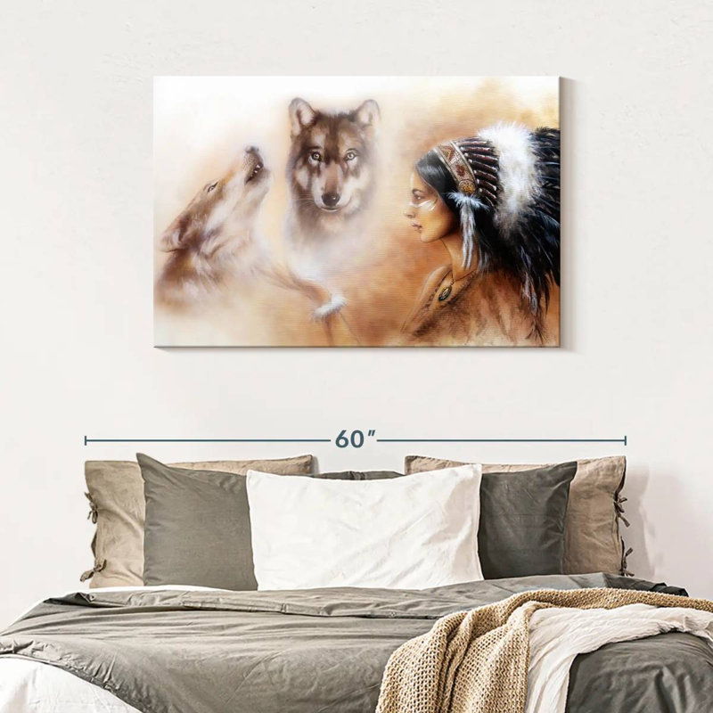 Loch cherokee amérindien sur toile, H 30 po x l 45 po x P 1,25 po