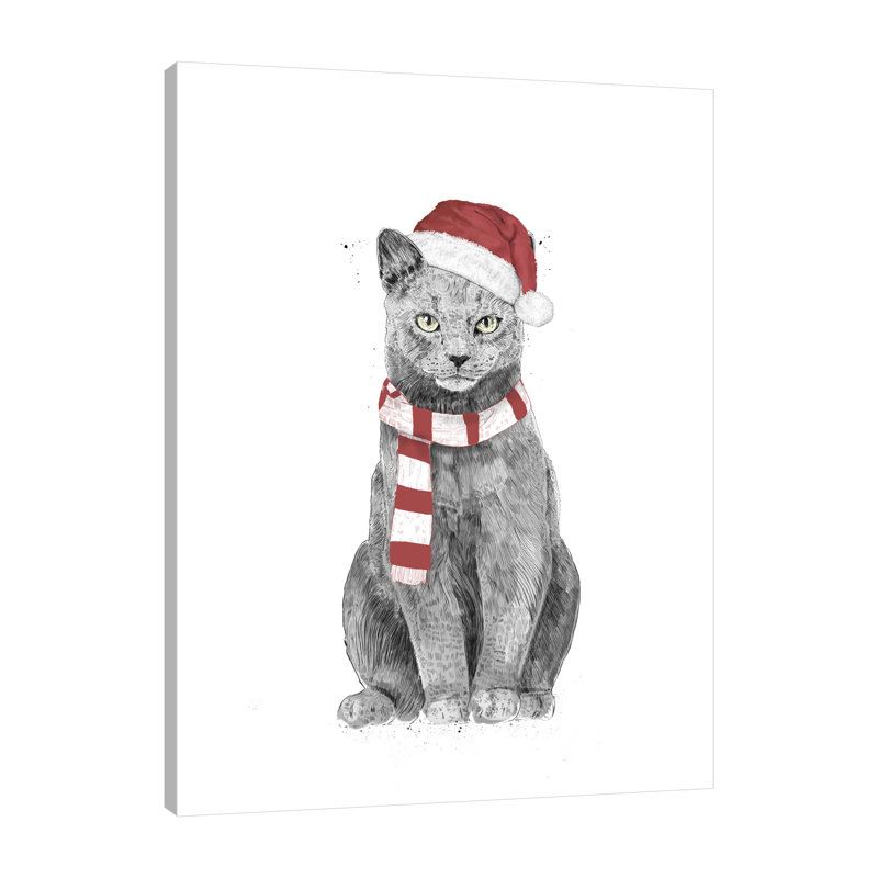 «Xmas Cat», toile tendue par Balazs Solti, H 16 po x l 12 po x P 1,5 po