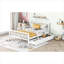 Lit plateforme double en bois massif blanc doux de style classique avec garde-corps latéraux doubles et rangement sous le lit pour les chambres résidentielles-1155699573