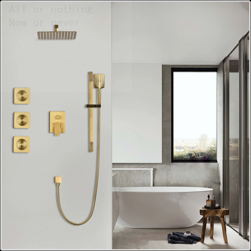 Multi-Function Wall Mounted Shower System with Body Sprays, Gold