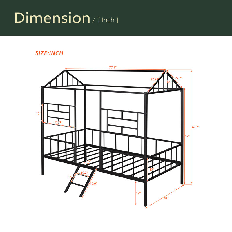 Structure de lit en métal pour lit simple avec support à lattes sans sommier, Noir