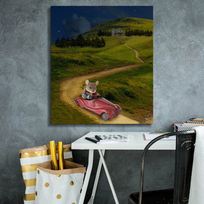  'Mouse In Toy Car' by John Hovenstine Canvas Wall Art, 26" x 30", 30" H x 26" W