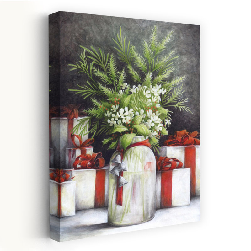 Art floral contemporain de Noël, 24" H x 16" W