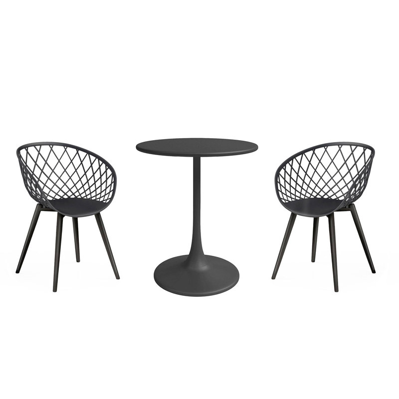 Table bistro ronde en acier et base piédestal 24 po avec chaises ergonomiques Kurv Bistro, Noir