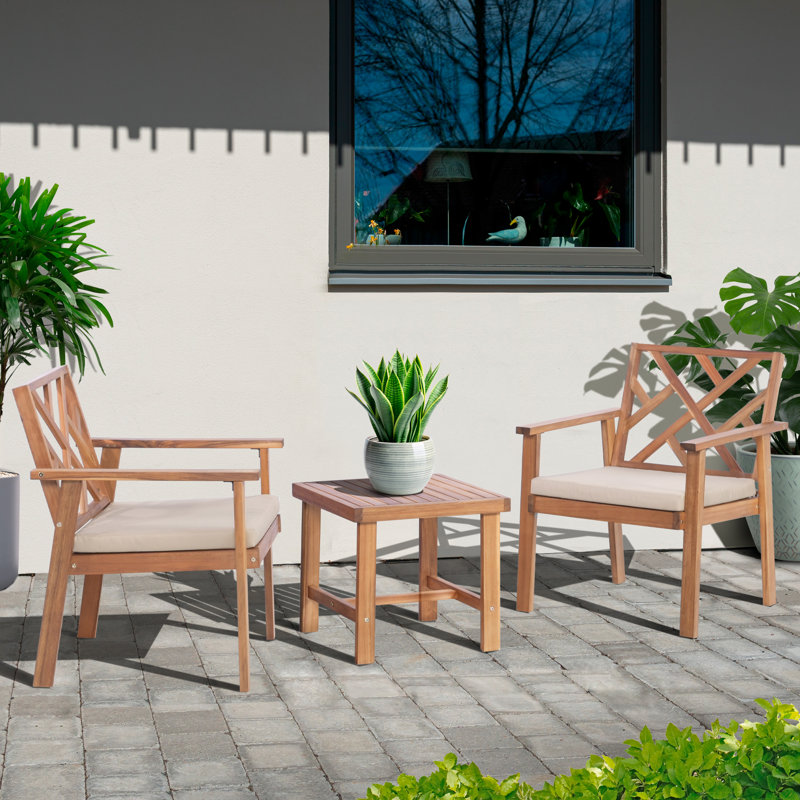 werph 3 Piece Acacia Wood Conversation Set with Cushions and Side Table, Outdoor Patio Furniture Set for Balcony, Backyard, Poolside