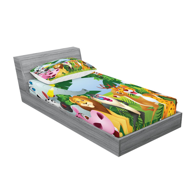 Multicolore drap-housse et coussin décoratif Ambesonne, Ensemble de draps pour lit simple + 3 pièces supp
