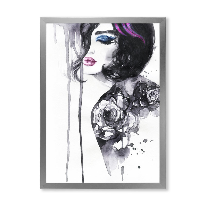 Peinture Portrait de femme - Peinture sur toile, H 20 po x l 12 po x P 1,5 po, Toile encadrée argentée