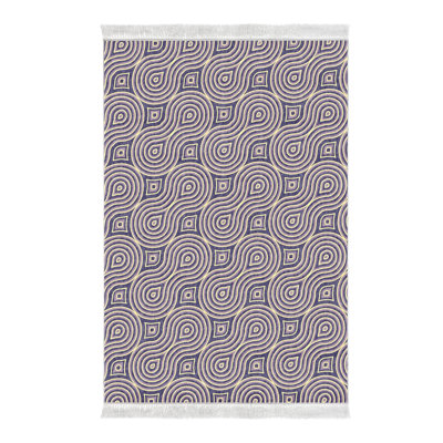 Tapis mauve / beige en polyester tissé à plat à motif géométrique Dipesh