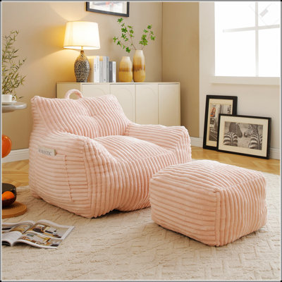 Giant Plush Bean Bag Chair With Armrests And Footstool -- Comfy Beanbag Chaise Lounge For Living Room, Bedroom & Dorm by Trule
