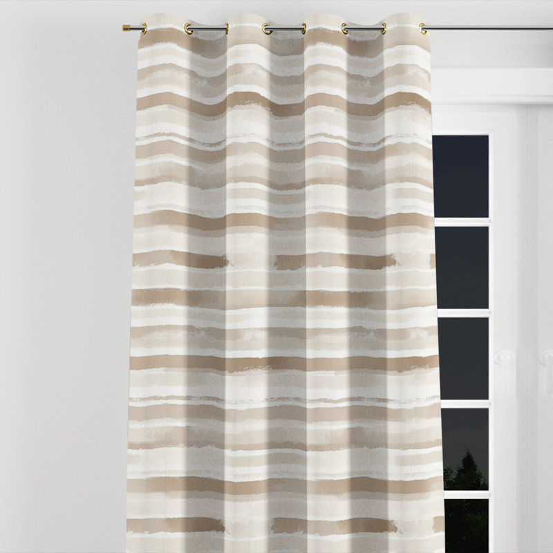 Rideaux à rayures - Rideau à œillets beige et sable - 1 panneau, L 52 po x L 120 po, Œillets dorés