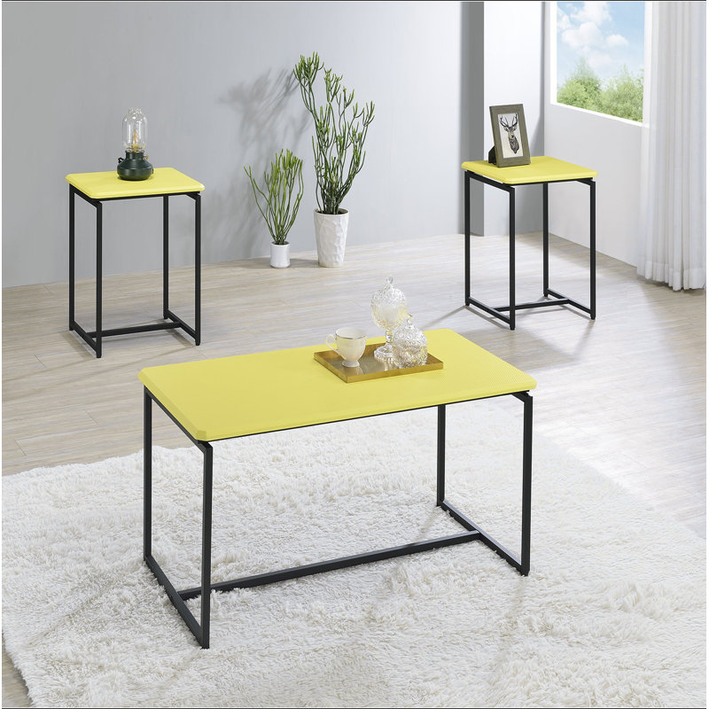 Ensemble de table basse et de table de bout en fibre de carbone 3 pièces jaune