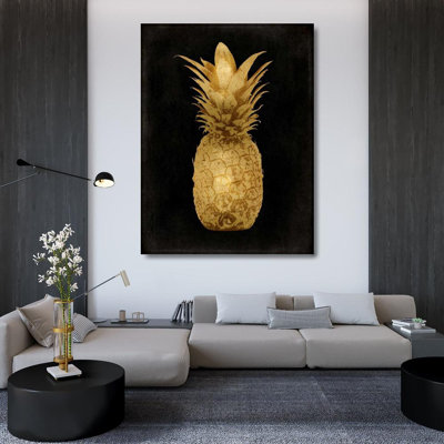 Bayou Breeze Bennett, art sur toile tendue de la galerie Kate: Gold Pineapple on Black I KTB114253
