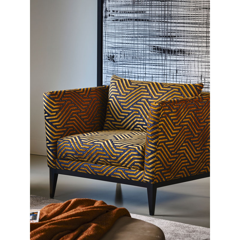 Mélange de polyester jacquard moderniste, Or sur bleu