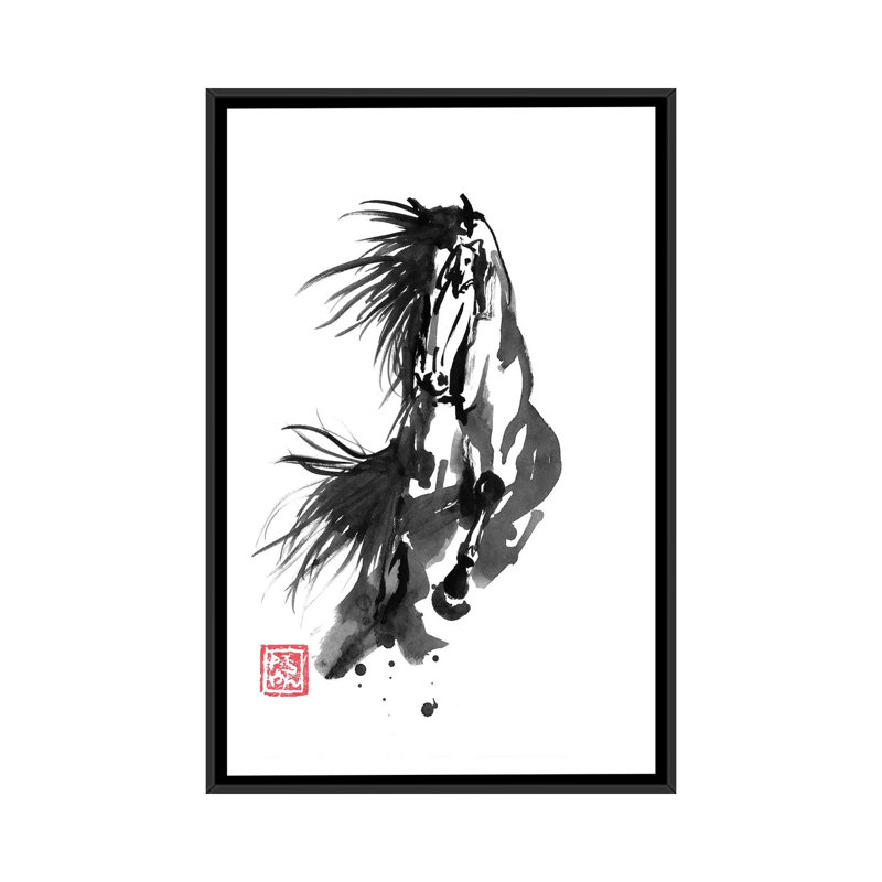 Running Horse by Péchane - Painting on Canvas, 66.04 cm H x 45.72 cm W, Black Framed