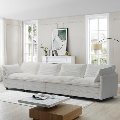 Modular Sectional Sofa with Deep Seat,Freely Combined Comfy Corduroy Couch,Arm chair with Pillows for Living Room, Apartment, Studio, Office,4-seat Ov by Ebern Designs