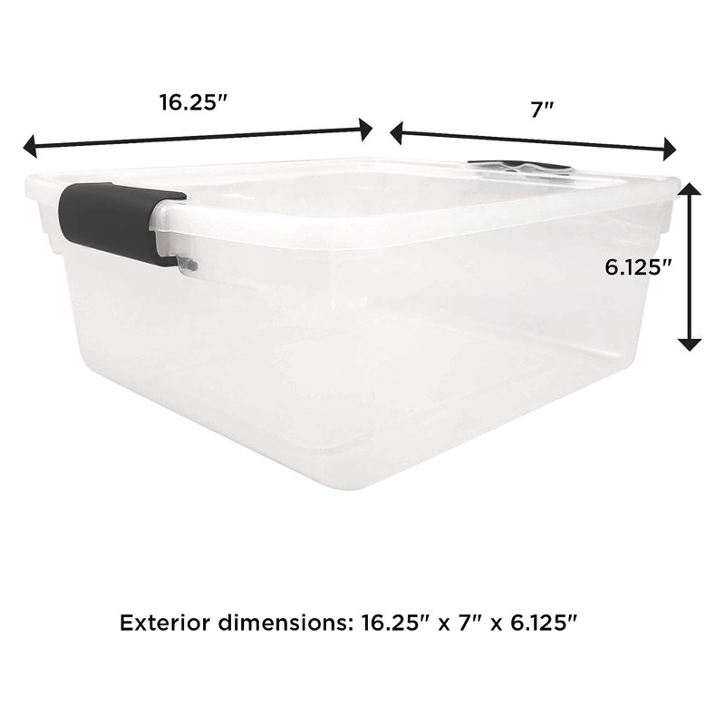 Clear Stackable Plastic Storage Bins with Black Lids, 15.5 Quart, Set of 4
