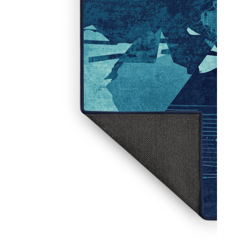 Tapis bleu moelleux moelleux à motif abstrait Dunton Duel, 4 x 6