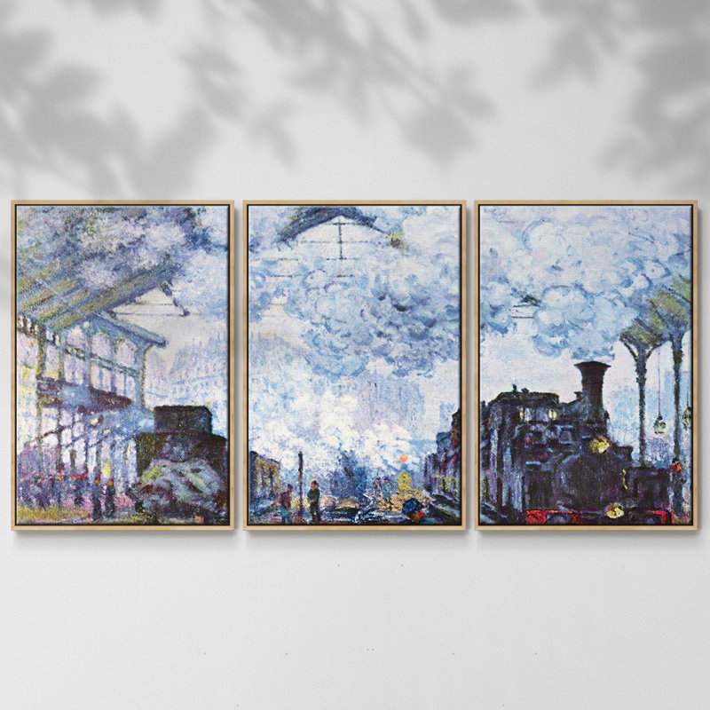 «Saint Lazare station in Paris, arrivée d'un train» par Monet - Toile encadrée multi-pièces, H 24 po x l 48 po x P 2 po