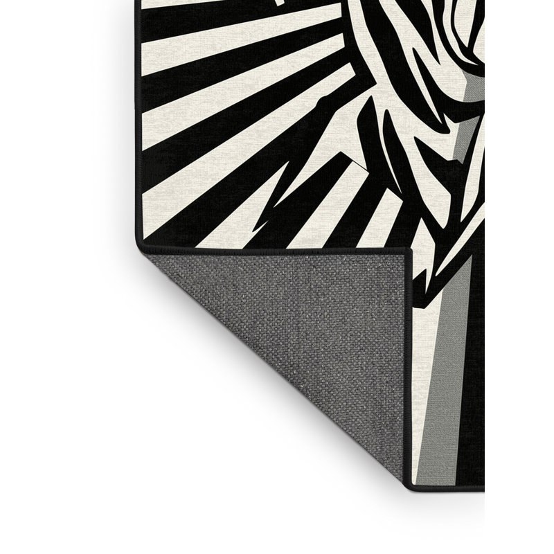 Tapis moelleux moelleux moderne à motif de chevrons bleu et noir Adriel, 5 x 8