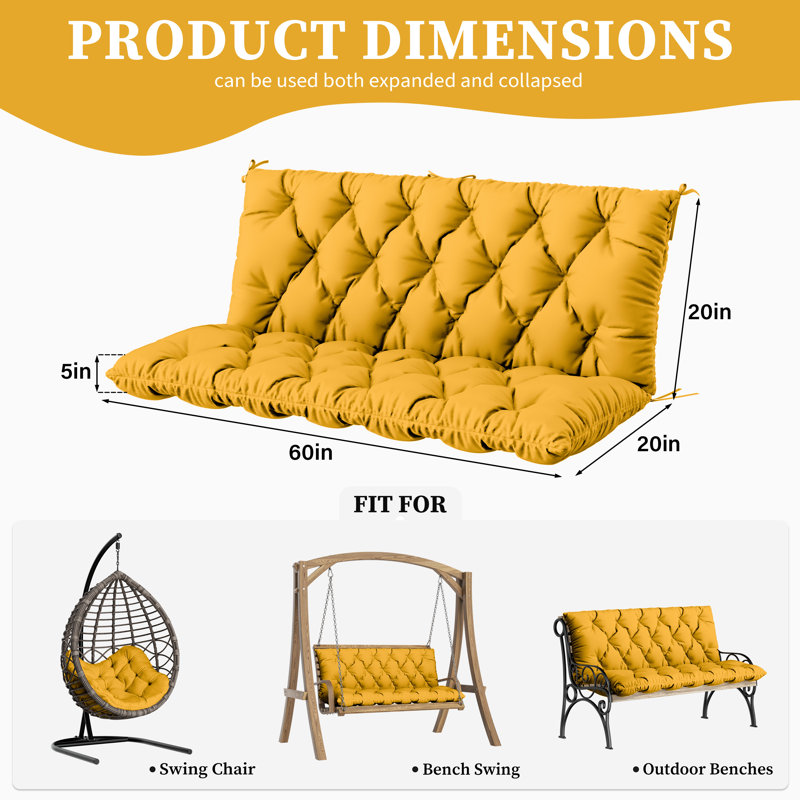 Coussin de banc d'extérieur Wynee, Jaune, L 59,5 po x P 20 po