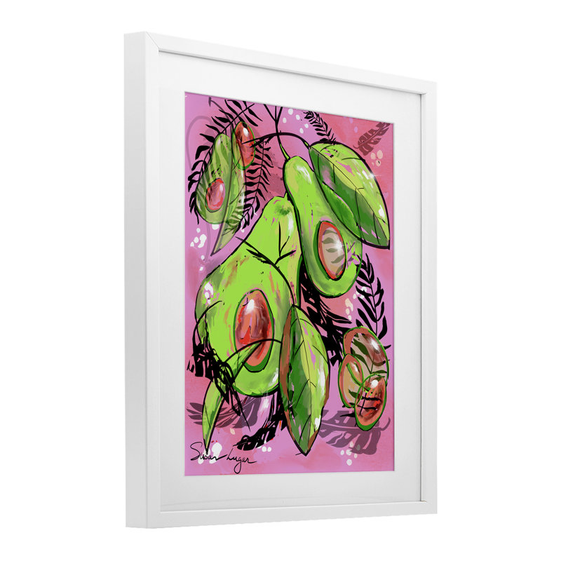 «Vibrant Avocado Collage», impression par Susan Lugar, H 21 po x l 17 po, Cadre blanc côtier