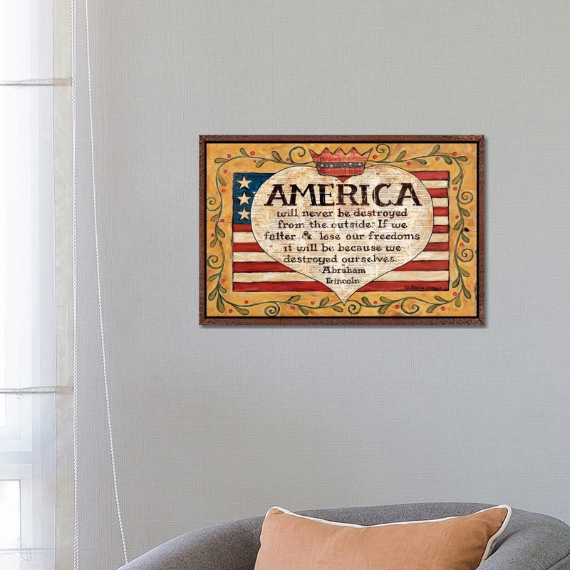 America 1 Piece Wall Art on Canvas, 66.04 cm H x 45.72 cm W, Classic Brown Wood Framed