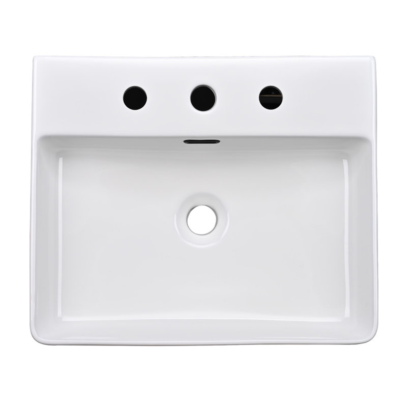 White Ceramic Rectangular Wall-Mount Vessel Sink