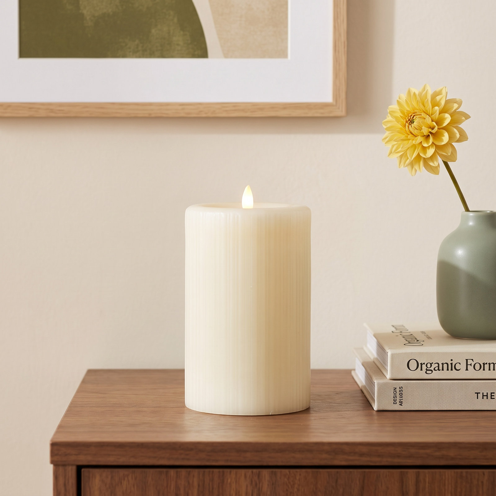 Fine Ribbed Motion Flameless Candle 3x5, 5" x 3", White