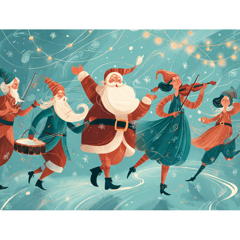 «Dancing Santa Holiday Band», art mural sur toile tendue, H 12 po x l 16 po