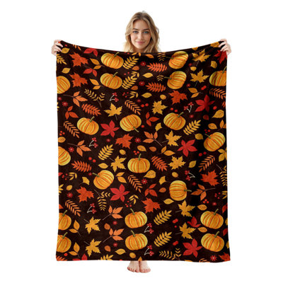 JYK Flannel Fleece Throw Blanket, Lightweight, Breathable, Soft Cozy Warm Plush Microfiber, 50"x60",  Fall Pattern Dark