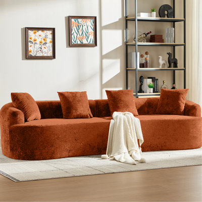 Courbe, chenille orange, 3 coussins, assise profonde idéale pour les appartements, aucun assemblage requis, mousse à mémoire de forme - pour de longues séances d'assise confortables, même dans les petits appartements.