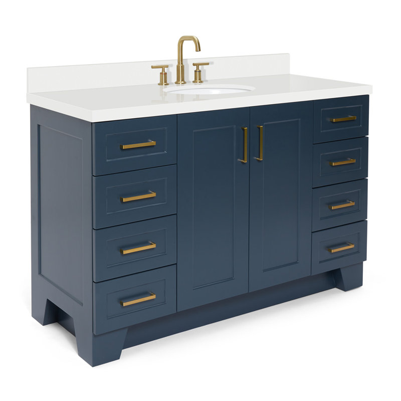61 IN.  Single Bathroom Vanity, Oval, White Quartz, Midnight Blue