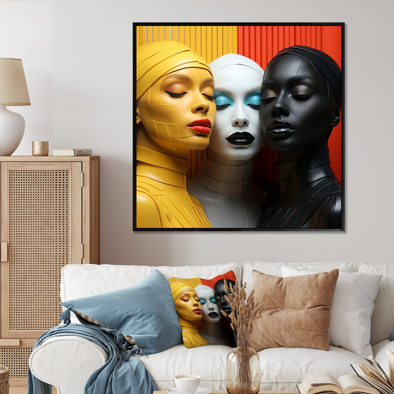 Trois déesses de l'unité universelle sur toile, Cadre flottant noir, H 24 po x l 24 po x P 1 po
