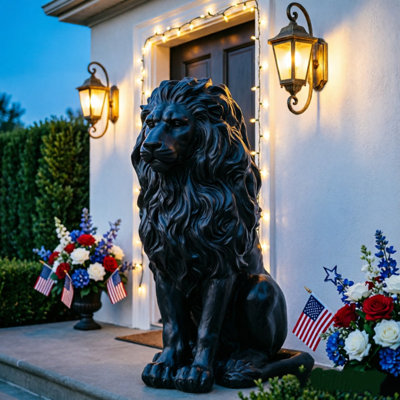 Statue de lion en résine 20,5 pouces en plein air, sculpture de simulateur de décor animal pour Villa Garden Park Resort, fête de l'indépendance patriotique, décoration pour la cour intérieure