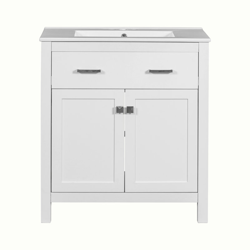 Meuble-lavabo moderne simple avec lavabo en céramique, Blanc