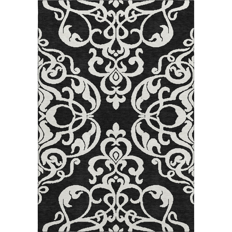 Premium Machine Washable Prisco Black Rug, Rectangle 10' x 14'