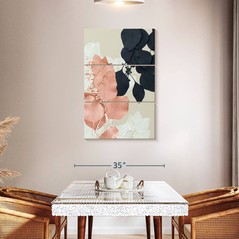 Indigo et feuilles de rosé I, H 45 po x l 28 po