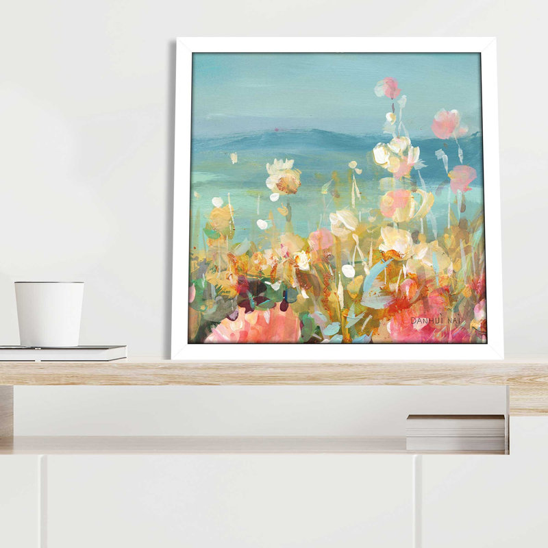 Coastal Dahlias Crop II - Peinture, L 37,5 po x H 37,5 po, Cadre blanc