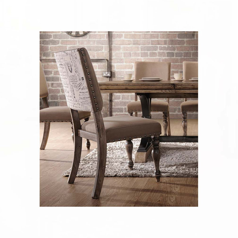 Ensemble de chaises de salle à manger rembourrées en tissu avec bois de grève imprimé, tête de clou