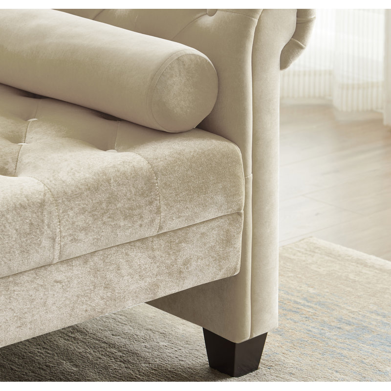 Velvet Upholstered Bench, White