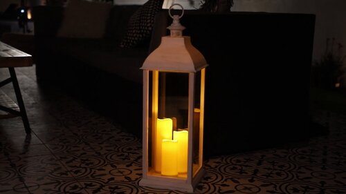 Alpine Corporation White Candlelit Lantern with LED Lights, 23 inch 