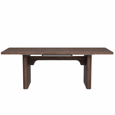 Farmhouse Extendable Rectangular Dining Table, 63"‑82.7" Expandable Kitchen Table with Rounded Corners, Seats 4‑8 People, Stable Pedestal Base for Din